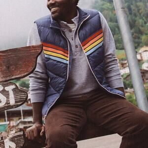 Marine Layer Bode Navy Down Puffer Vest XL NEW Blue Stripe Quilted Ski Jacket